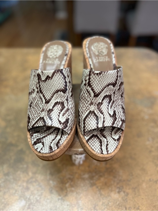 Vince Camuto Shoes - Vince Camuto Chaison Platform Wedge Slide Snakeskin Print in Brown and Cream